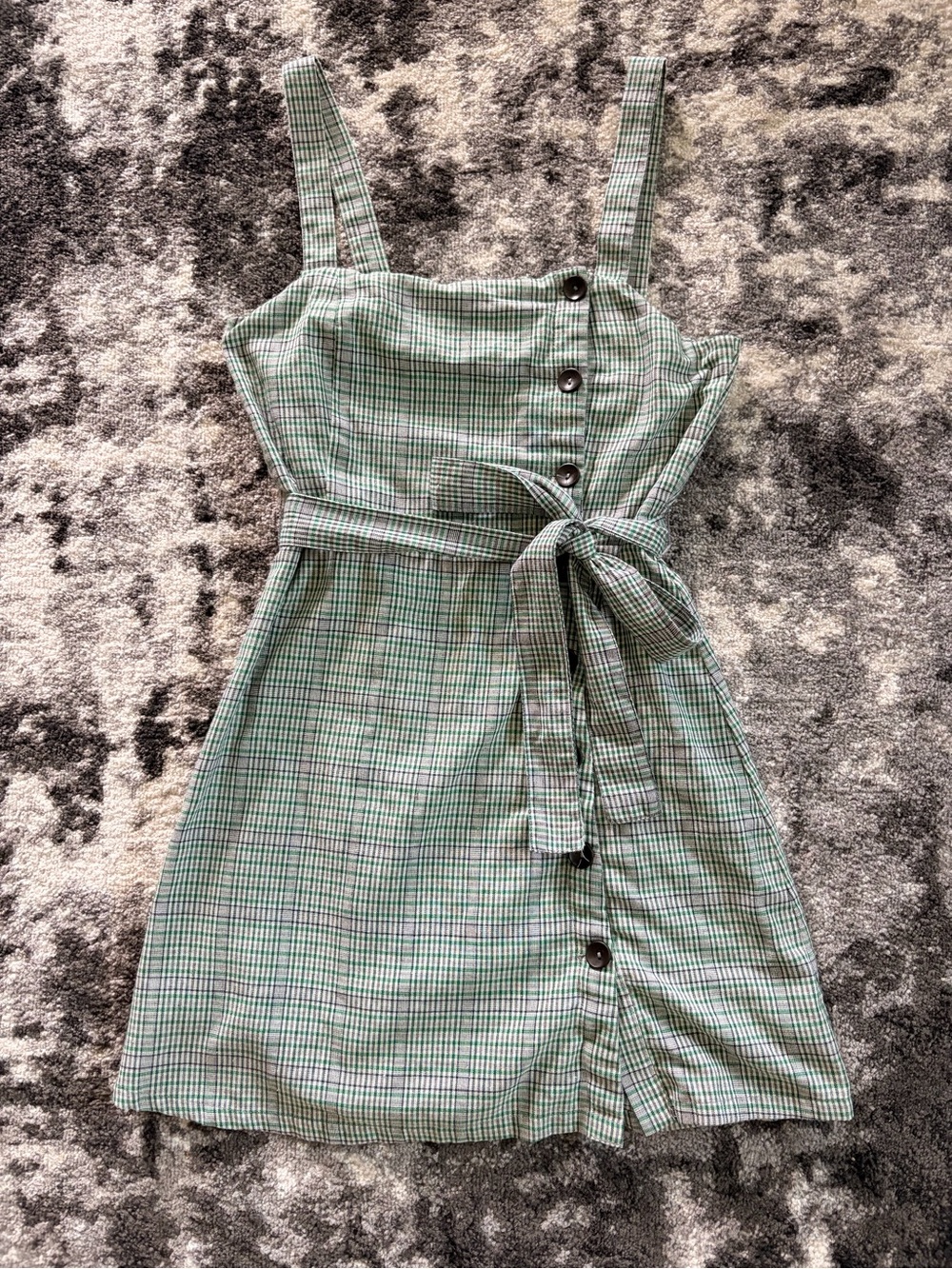 Green Plaid Button Down Mini Dress